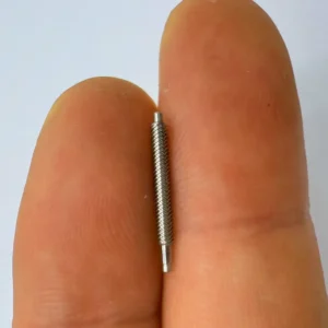 Micro - rod with threads made of stainless steel, precisely CNC machined, suitable for miniature mechanical adjustment systems.