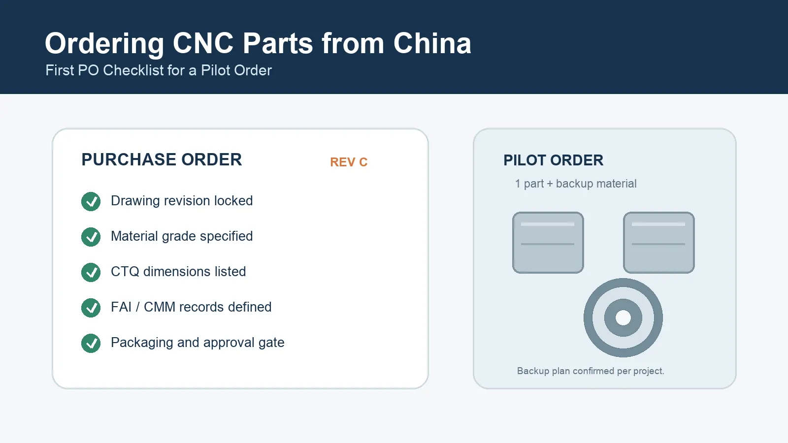 Purchase order checklist for ordering CNC parts from China