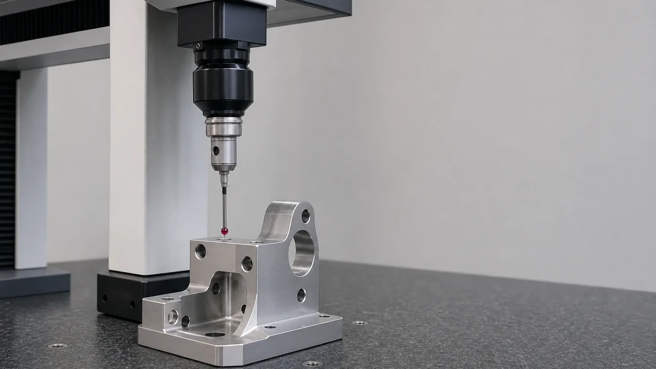 Illustration of CMM inspection for a precision CNC machined component